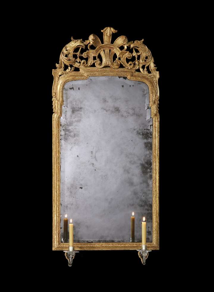 A GEORGE I GILTWOOD AND GESSO MIRROR